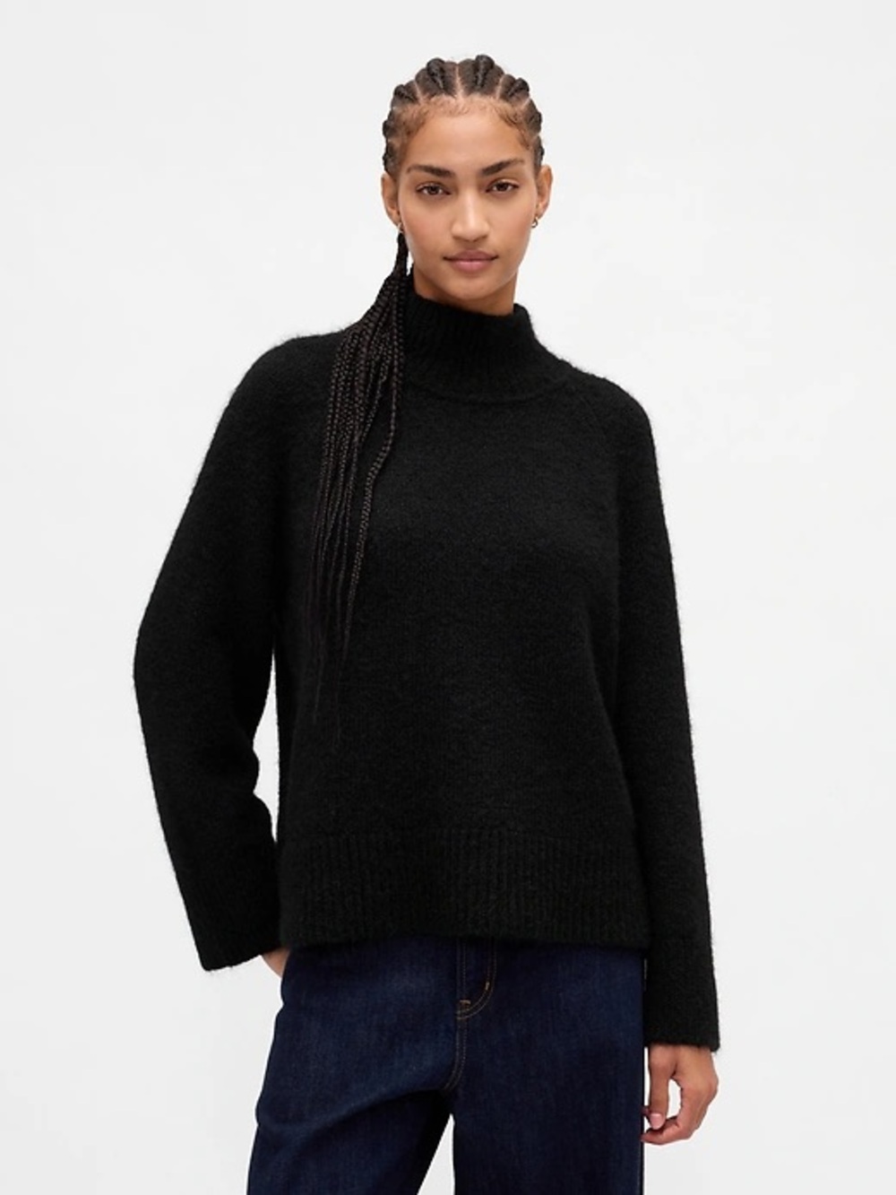 Women's Gap Fuzzy Black Oversized Mock Neck Sweater Medium